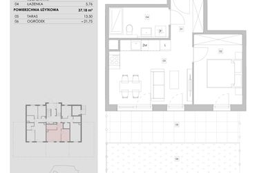 Rzut - Mieszkanie na sprzedaż 2 pokoje o powierzchni 37,18 m² - numer 94.0.02 w ATAL Bronowice