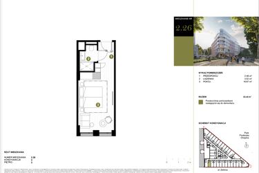 Rzut - Mieszkanie na sprzedaż 1 pokój o powierzchni 22,68 m² - numer 226 w Y3 Signature Hotel