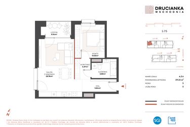 Rzut - Mieszkanie na sprzedaż 2 pokoje o powierzchni 59,33 m² - numer A.3.4 w Drucianka Wschodnia