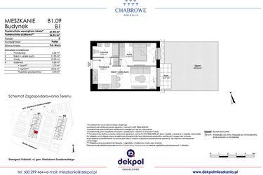 Rzut - Mieszkanie na sprzedaż 2 pokoje o powierzchni 36,96 m² - numer B1.09 w Osiedle Chabrowe