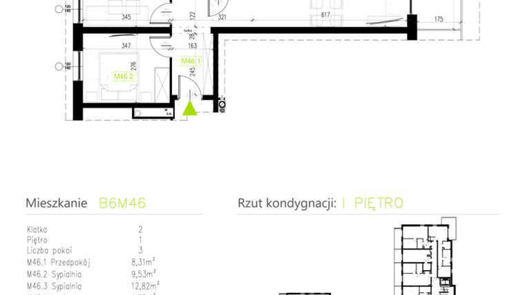 Rzut - Mieszkanie na sprzedaż 3 pokoje o powierzchni 56,01 m² - numer B6M46 w Osiedle Natura Park etap II