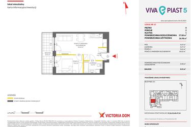 Rzut - Mieszkanie na sprzedaż 2 pokoje o powierzchni 37,88 m² - numer A.61 w Viva Piast 5