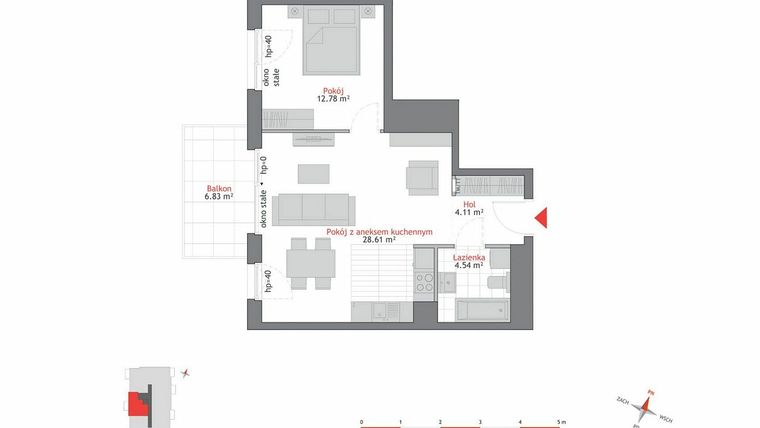 Rzut - Mieszkanie na sprzedaż 2 pokoje o powierzchni 49,96 m² - numer A2.1.7 w Atrium Oliva