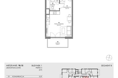 Rzut - Mieszkanie na sprzedaż 1 pokój o powierzchni 30,63 m² - numer 1B.15 w Akacjowa Wita