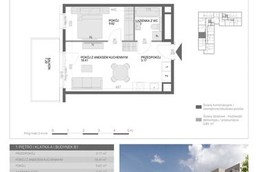 Rzut - Mieszkanie na sprzedaż 2 pokoje o powierzchni 34,99 m² - numer M14 w Modern House II