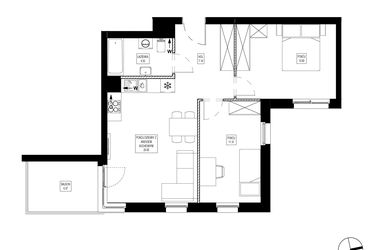 Rzut - Mieszkanie na sprzedaż 3 pokoje o powierzchni 56,62 m² - numer OK6/A/1/15 w Osiedle Kameralne VI