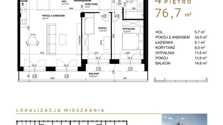 Rzut - Mieszkanie na sprzedaż 3 pokoje o powierzchni 76,2 m² - numer 109 w Wieniawska 11