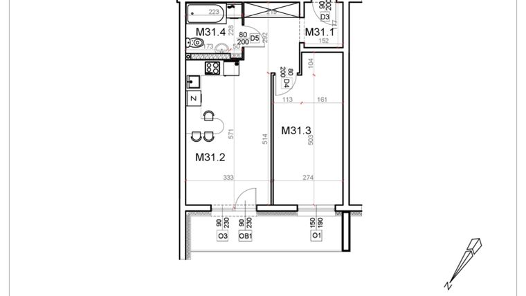 Rzut - Mieszkanie na sprzedaż 2 pokoje o powierzchni 47,73 m² - numer 31 w Malinowa Osiedle Borek