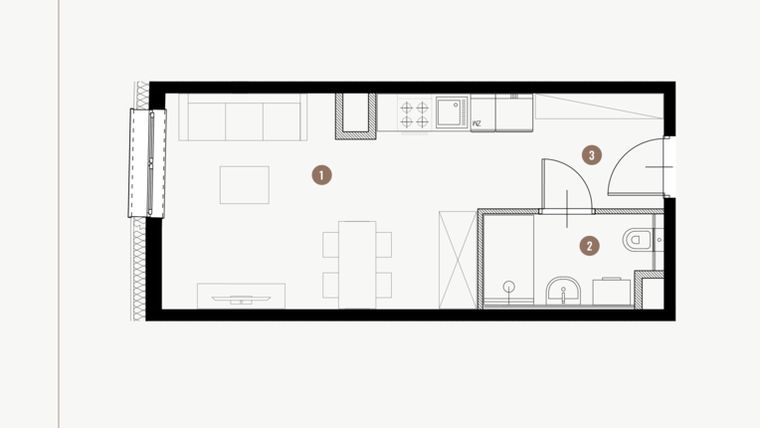 Rzut - Mieszkanie na sprzedaż 1 pokój o powierzchni 26,54 m² - numer I.6.9 w Tuwima Apartments