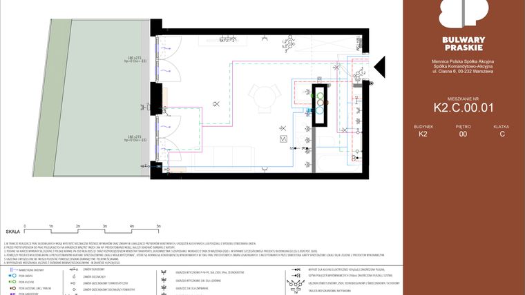 Rzut - Mieszkanie na sprzedaż 1 pokój o powierzchni 36,66 m² - numer K2.C.00.01 w Bulwary Praskie etap K i L