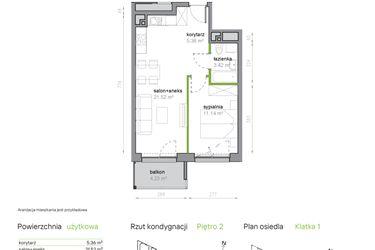 Rzut - Mieszkanie na sprzedaż 2 pokoje o powierzchni 41,44 m² - numer K1/2/10 w Piękna Vita
