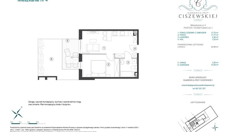 Rzut - Mieszkanie na sprzedaż 2 pokoje o powierzchni 34,99 m² - numer 4 w Kamienica przy Ciszewskiej