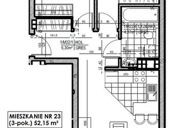 Rzut - Mieszkanie na sprzedaż 3 pokoje o powierzchni 52,15 m² - numer 23 w Staroniwskie Sady etap II