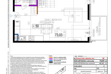 Rzut - Mieszkanie na sprzedaż 1 pokój o powierzchni 73,03 m² - numer 50 w Strumykowa