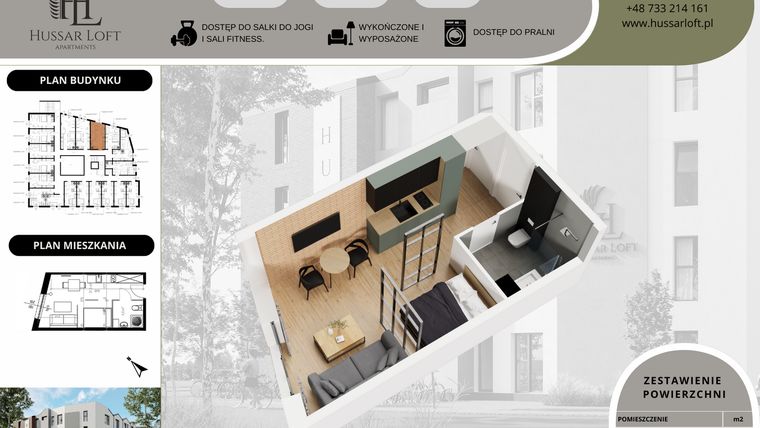 Rzut - Mieszkanie na sprzedaż 1 pokój o powierzchni 25,5 m² - numer 34 w Hussar Loft - Apartamenty inwestycyjne