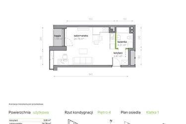 Rzut - Mieszkanie na sprzedaż 1 pokój o powierzchni 32,9 m² - numer K1/4/29 w Piękna Vita