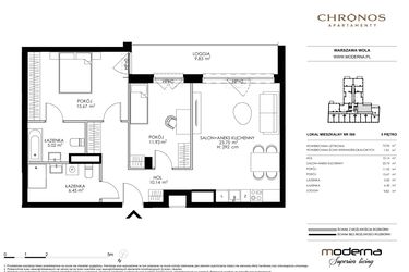 Rzut - Mieszkanie na sprzedaż 3 pokoje o powierzchni 72,96 m² - numer 506 w Chronos