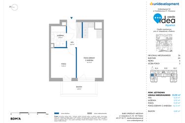 Rzut - Mieszkanie na sprzedaż 2 pokoje o powierzchni 33,88 m² - numer 6A/26 w Osiedle Idea Aquarius