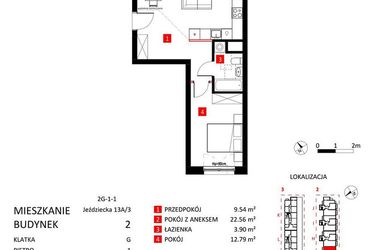 Rzut - Mieszkanie na sprzedaż 2 pokoje o powierzchni 48,79 m² - numer AJ_13A/3 w Apartamenty Jeździecka