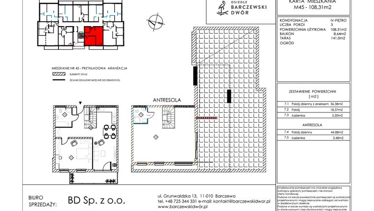 Rzut - Mieszkanie na sprzedaż 3 pokoje o powierzchni 108,31 m² - numer M45 w Osiedle Barczewski Dwór etap III