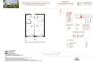 Rzut - Mieszkanie na sprzedaż 2 pokoje o powierzchni 37,12 m² - numer 16.7 w Osiedle Nowe Horyzonty etap II
