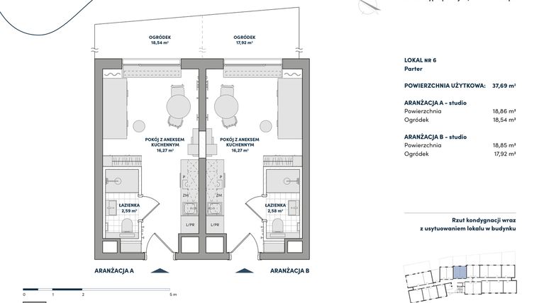 Rzut - Mieszkanie na sprzedaż 2 pokoje o powierzchni 37,71 m² - numer 6 w AtHome - Apartamenty inwestycyjne