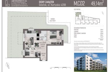 Rzut - Mieszkanie na sprzedaż 3 pokoje o powierzchni 49,14 m² - numer M.C.02 w Cichy Zakątek