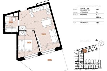 Rzut - Mieszkanie na sprzedaż 2 pokoje o powierzchni 36,3 m² - numer 015 w Szczecińska 20