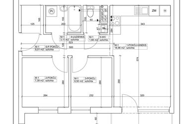 Rzut - Mieszkanie na sprzedaż 3 pokoje o powierzchni 45,63 m² - numer 1 w Bydgoska 19