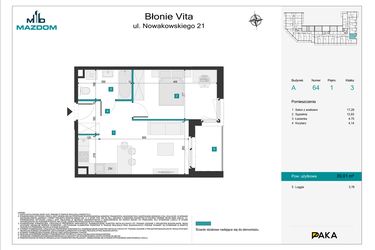 Rzut - Mieszkanie na sprzedaż 2 pokoje o powierzchni 39,01 m² - numer 64 w Błonie Vita