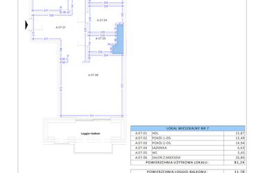 Rzut - Mieszkanie na sprzedaż 3 pokoje o powierzchni 81,24 m² - numer A.07 w Gaja Park