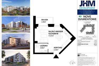 Rzut - Mieszkanie na sprzedaż 1 pokój o powierzchni 25,01 m² - numer 23 w Nove Diamentowe