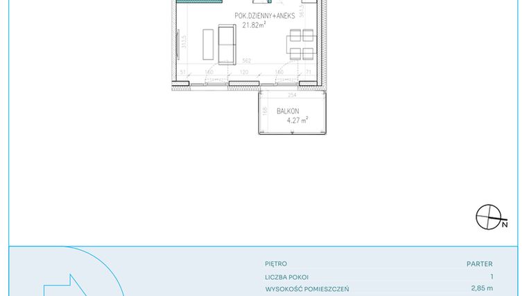 Rzut - Mieszkanie na sprzedaż 1 pokój o powierzchni 30,44 m² - numer D8 w Dwa Jeziora CD
