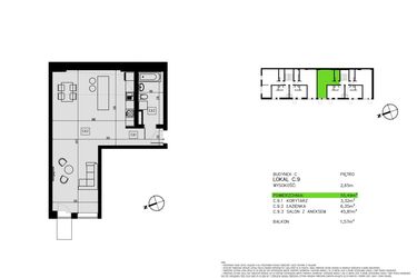 Rzut - Mieszkanie na sprzedaż 1 pokój o powierzchni 55,55 m² - numer C.9 w Pawia od Nowa