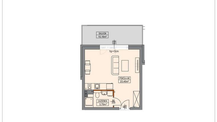Rzut - Mieszkanie na sprzedaż 1 pokój o powierzchni 27,15 m² - numer B2.0.6.1a w Stegna Park II