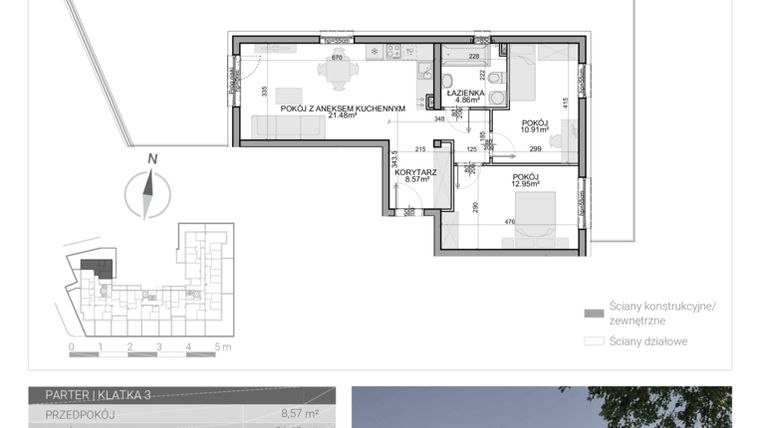 Rzut - Mieszkanie na sprzedaż 3 pokoje o powierzchni 58,77 m² - numer M-43 w Osiedle Radosne