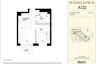 Rzut - Mieszkanie na sprzedaż 2 pokoje o powierzchni 34,59 m² - numer WA2/A/22 w Waniliowa