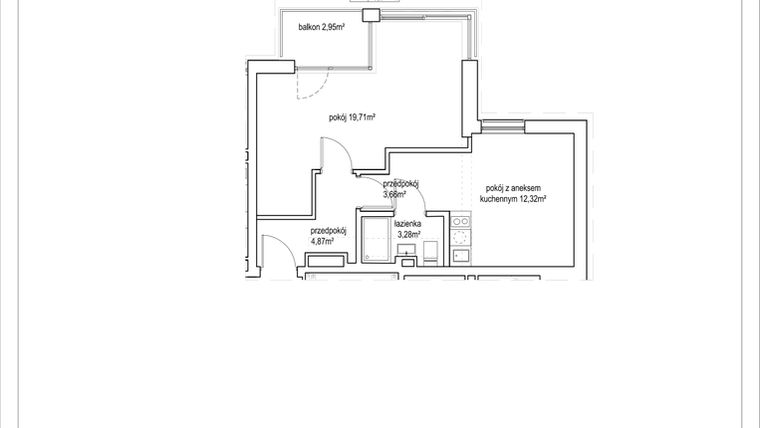 Rzut - Mieszkanie na sprzedaż 2 pokoje o powierzchni 43,84 m² - numer 4/5. w Apartamenty Nowy Targ