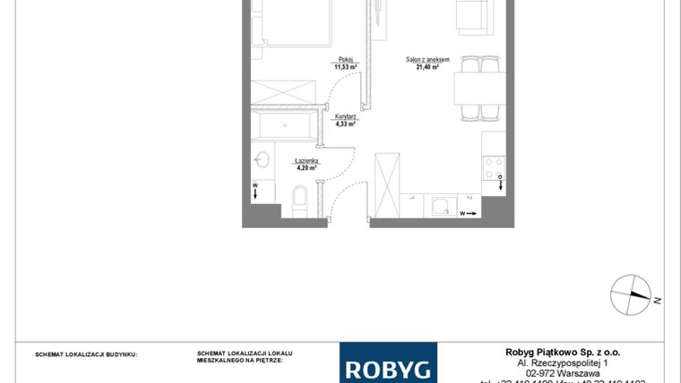 Rzut - Mieszkanie na sprzedaż 2 pokoje o powierzchni 41,46 m² - numer 4M12 w Początek Piątkowo bud. F