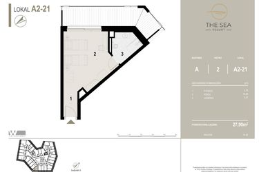 Rzut - Mieszkanie na sprzedaż 1 pokój o powierzchni 27,9 m² - numer A2-21 w The Sea Resort Międzyzdroje