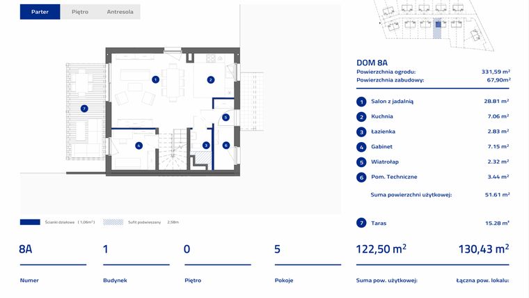 Rzut - Dom na sprzedaż 5 pokoi o powierzchni 123,25 m² - numer 8A w Osiedle Stasinek