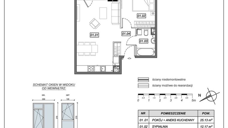 Rzut - Mieszkanie na sprzedaż 2 pokoje o powierzchni 45,51 m² - numer 9.B.01 w Nowe Południe bud. 9