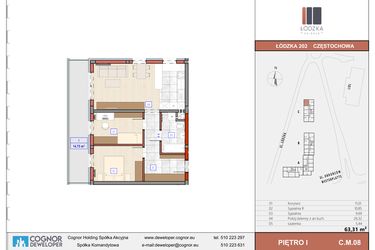 Rzut - Mieszkanie na sprzedaż 3 pokoje o powierzchni 63,24 m² - numer C.M.08 w Łódzka Osiedle