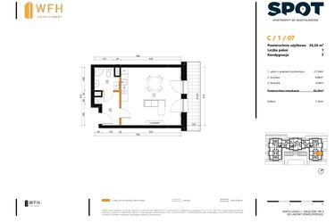 Rzut - Mieszkanie na sprzedaż 1 pokój o powierzchni 36,26 m² - numer C.1.07 w SPOT