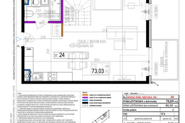 Rzut - Mieszkanie na sprzedaż 1 pokój o powierzchni 73,03 m² - numer 24 w Strumykowa