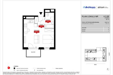 Rzut - Mieszkanie na sprzedaż 1 pokój o powierzchni 32,87 m² - numer A5 68 w Atrium - Nowy Szczepin