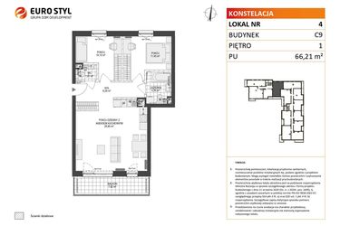 Rzut - Mieszkanie na sprzedaż 3 pokoje o powierzchni 66,21 m² - numer C9.4 w Konstelacja etap V