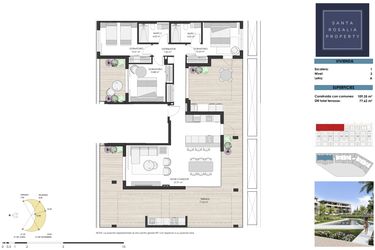 Rzut - Mieszkanie na sprzedaż 3 pokoje o powierzchni 109 m² - numer Pent A w Tindra Homes el Lago