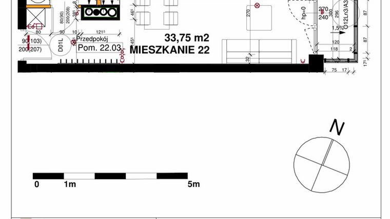 Rzut - Mieszkanie na sprzedaż 1 pokój o powierzchni 33,75 m² - numer M22 w Srebrzyńska Park IV