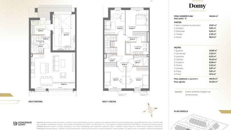 Rzut - Dom na sprzedaż 5 pokoi o powierzchni 148,64 m² - numer A5 w Domy u Źródła Marii